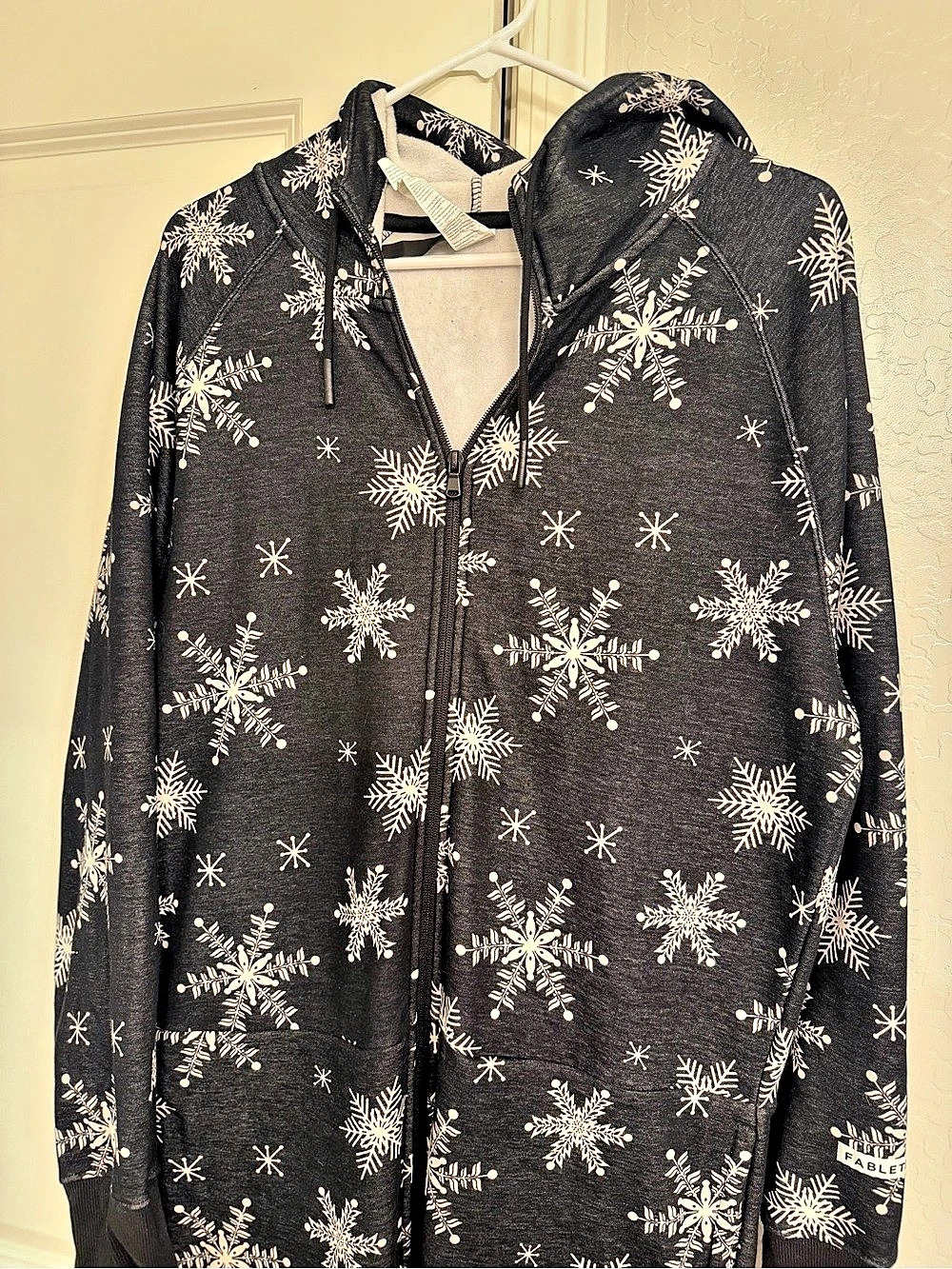 Fabletics Cozy Fleece Hooded Onesie Pajama Jumpsuit in Black & White 3 available